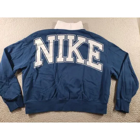 Nike Sweatshirt Women's Large Blue 1/2 Zip Fleece Team Jacket Cotton Stretch - Picture 8 of 12